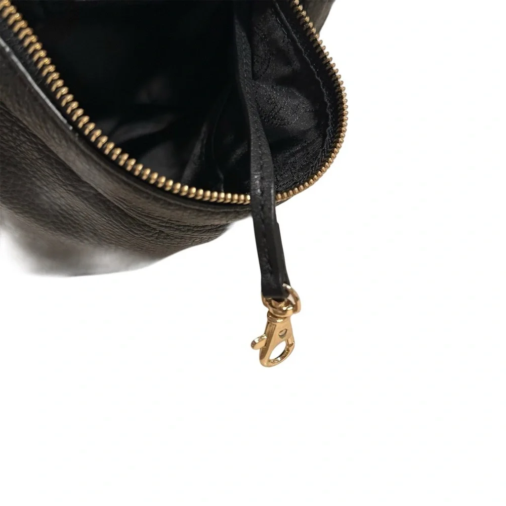 Michael Kors MK Fulton Large Hobo Shoulder Bag Black Pebbled Leather Gold Rings